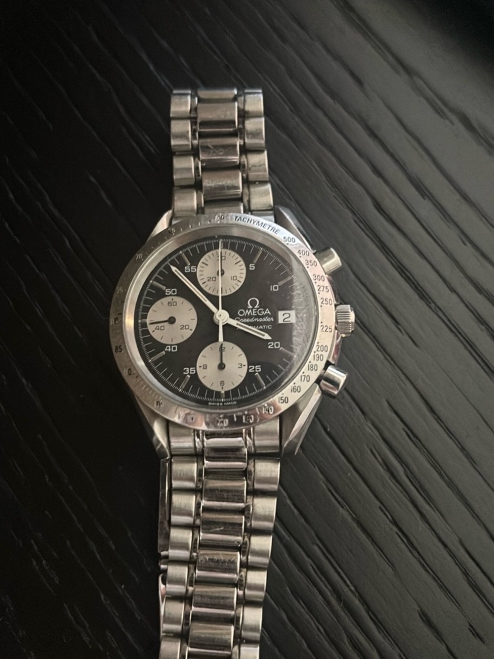 Omega Stainless Steel Chronograph Watch with Black Dial and Silver Subdials - Picture 3 of 3